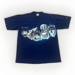 VTG 90’s Habitat 2 Sided Graphic Single Stitch Tee Wolf Pack Minnesota USA Sz L